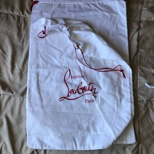 2 Christian Louboutin White and Red Dust Bag 22.5 x 15.5”